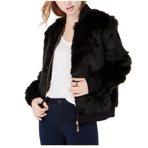 Say What? Womens Faux Fur Cropped Bomber Jacket Black Small New with tags